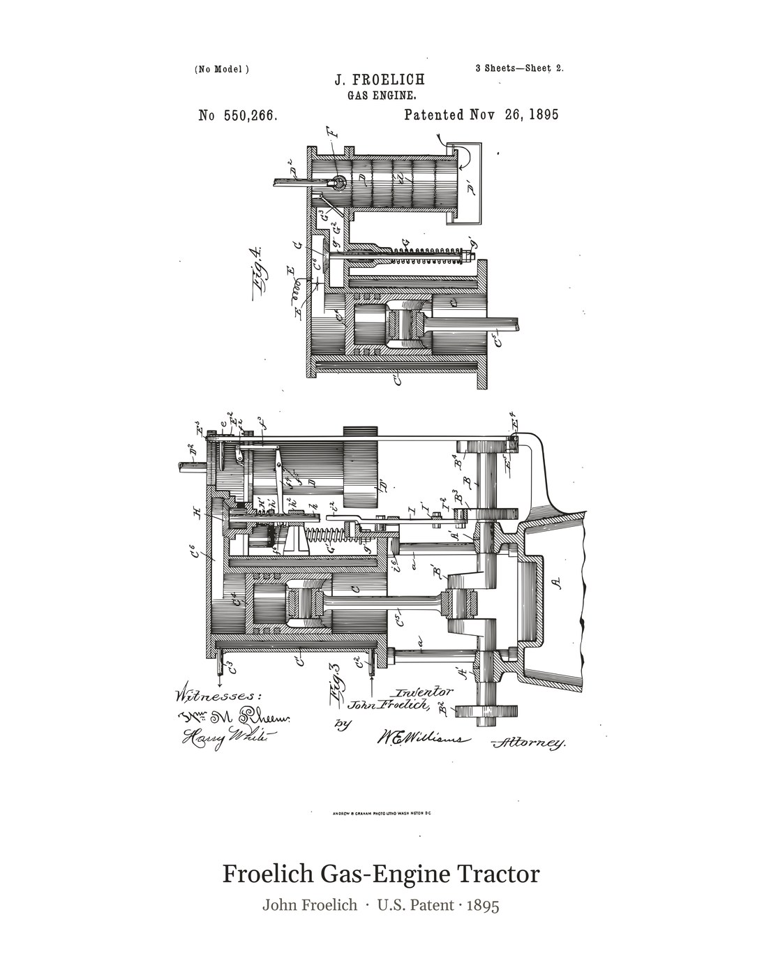 Froelich Gas-Engine Tractor patent art print