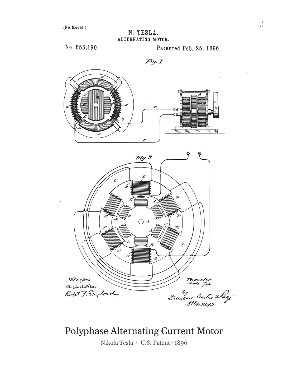 Polyphase Alternating Current Motor patent art print