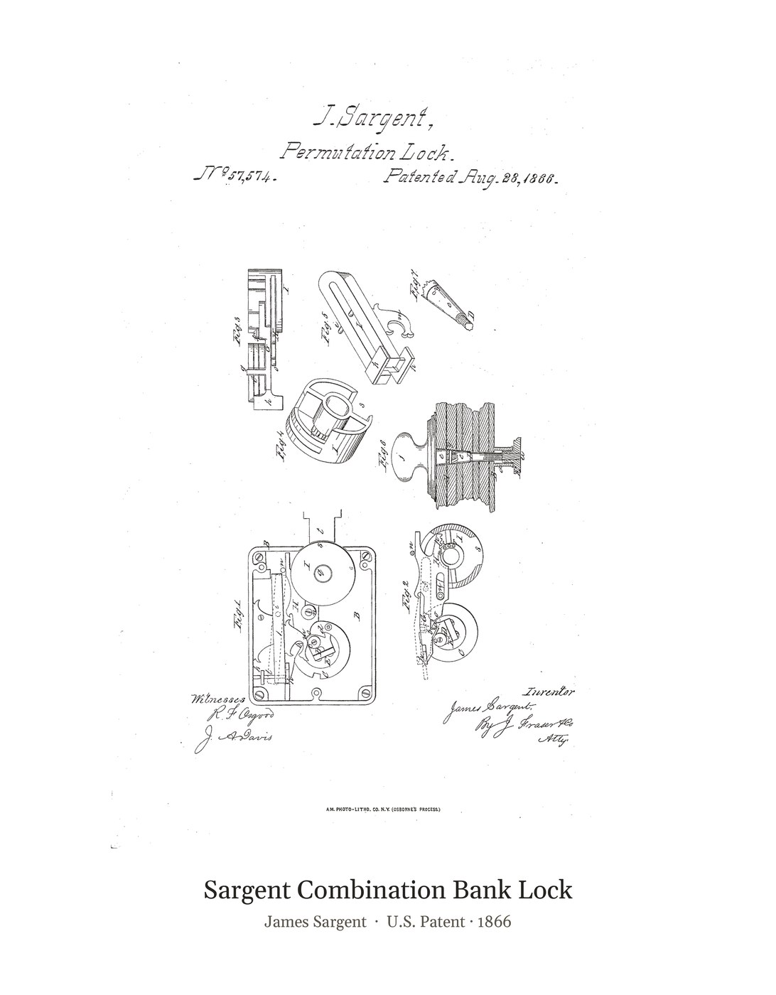 Sargent Combination Bank Lock patent art print