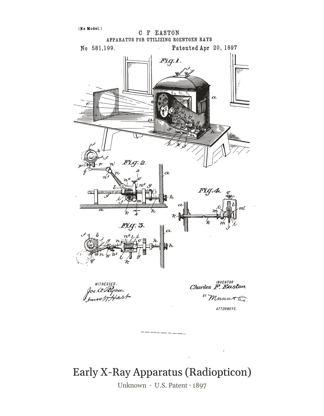 Early X-Ray Apparatus (Radiopticon) patent art print
