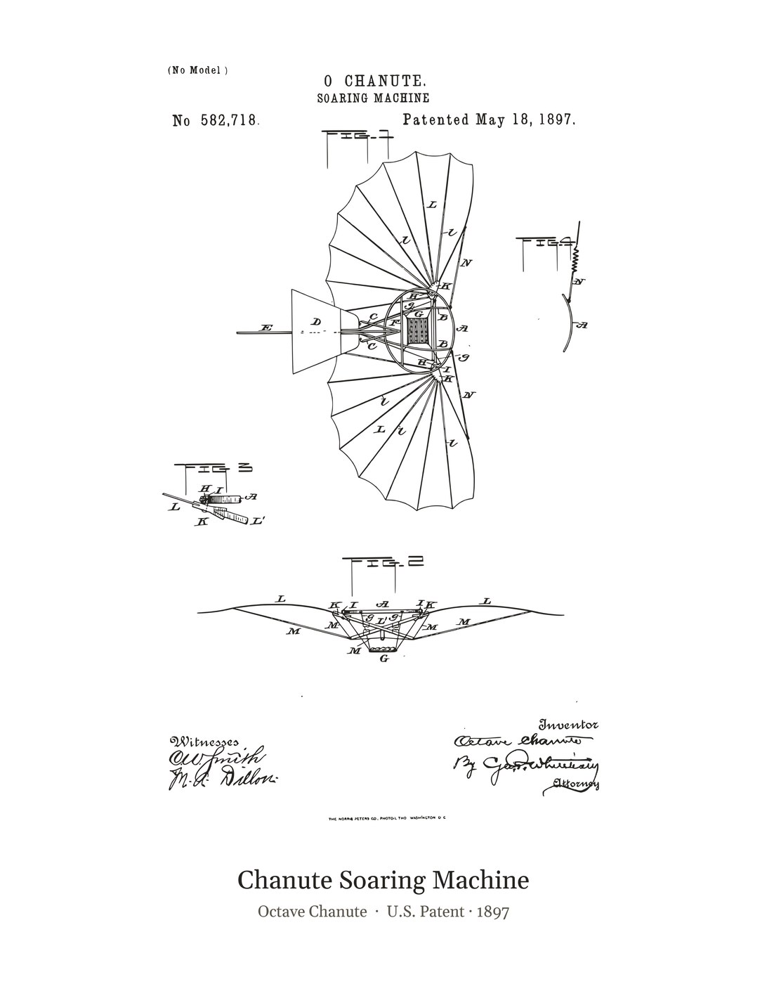 Chanute Soaring Machine patent art print