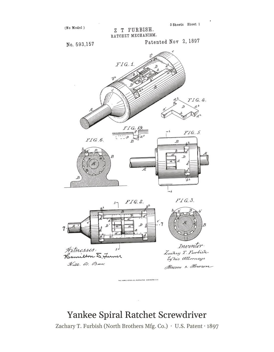 Yankee Spiral Ratchet Screwdriver patent art print