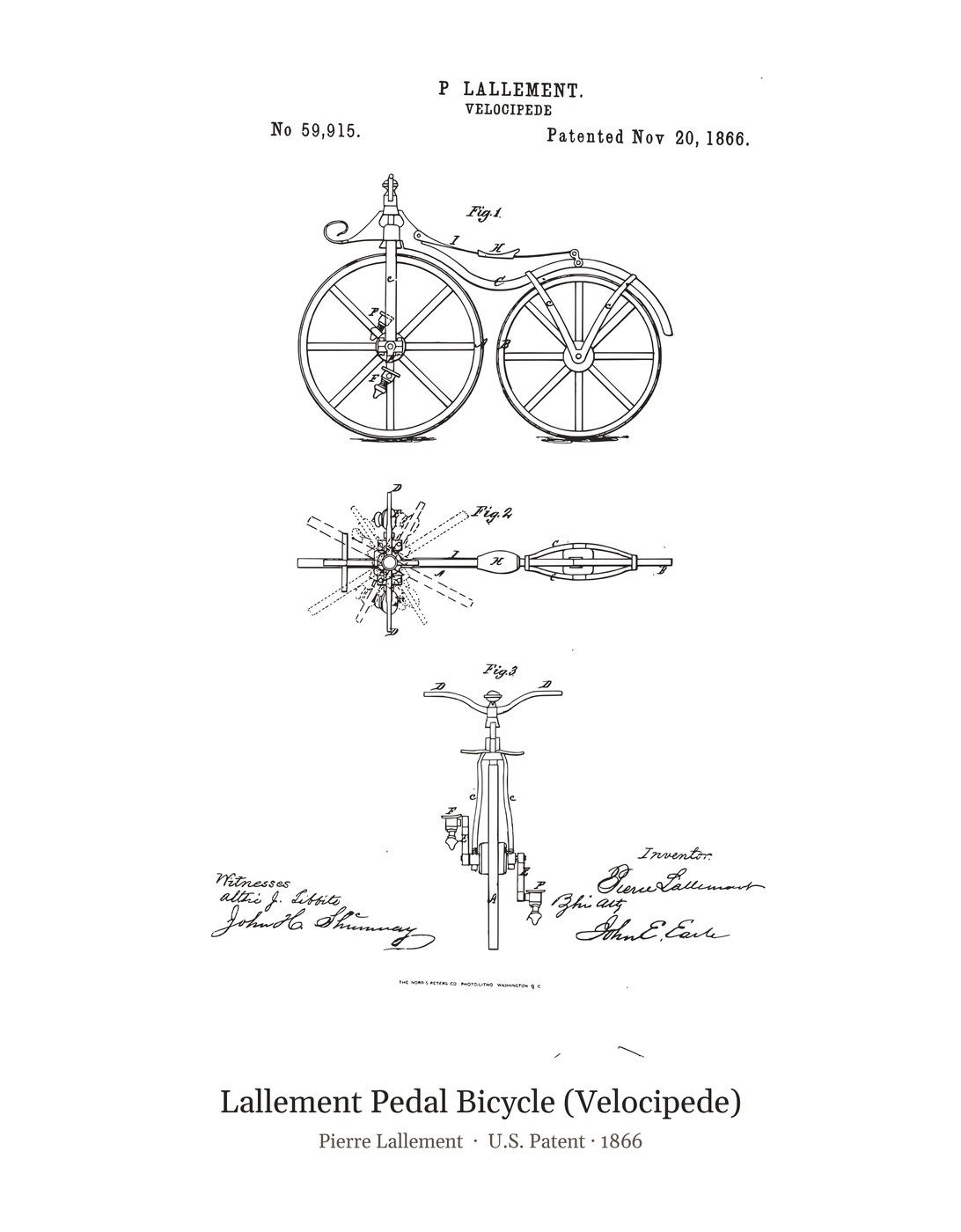 Lallement Pedal Bicycle (Velocipede) patent art print