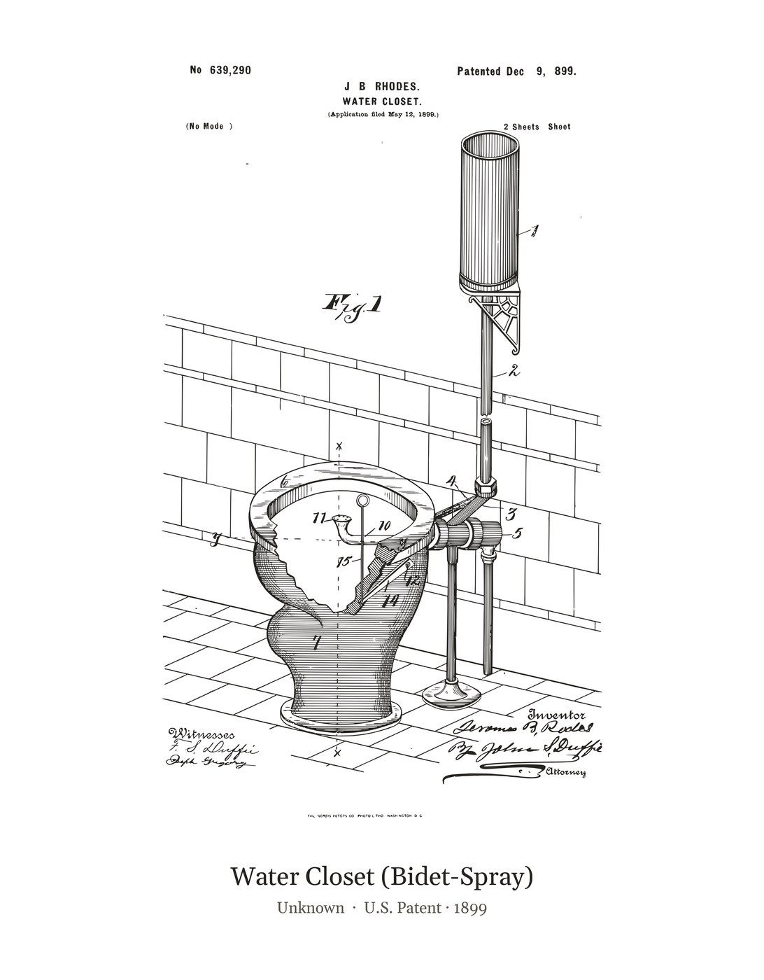 Water Closet (Bidet-Spray) patent art print