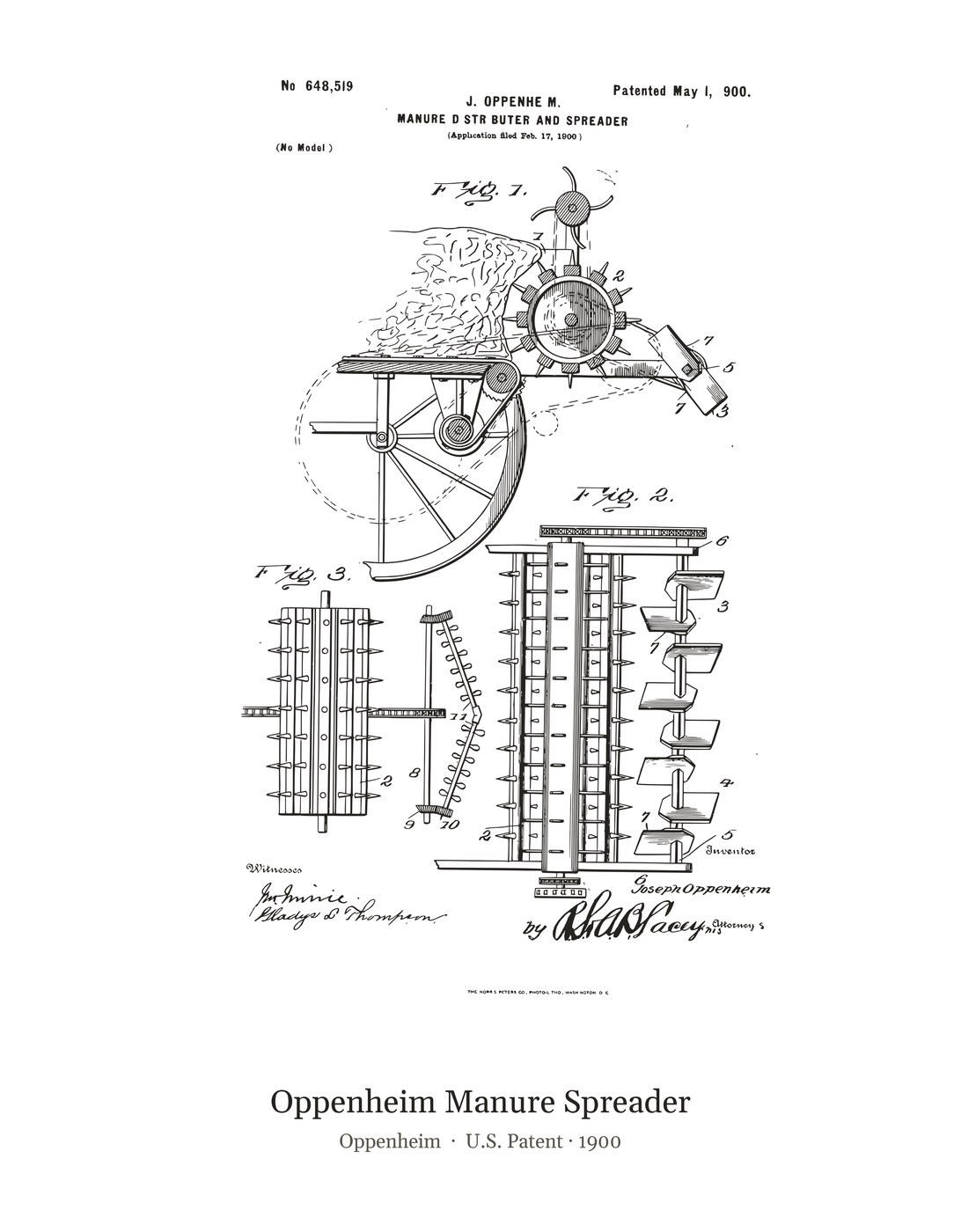 Oppenheim Manure Spreader patent art print