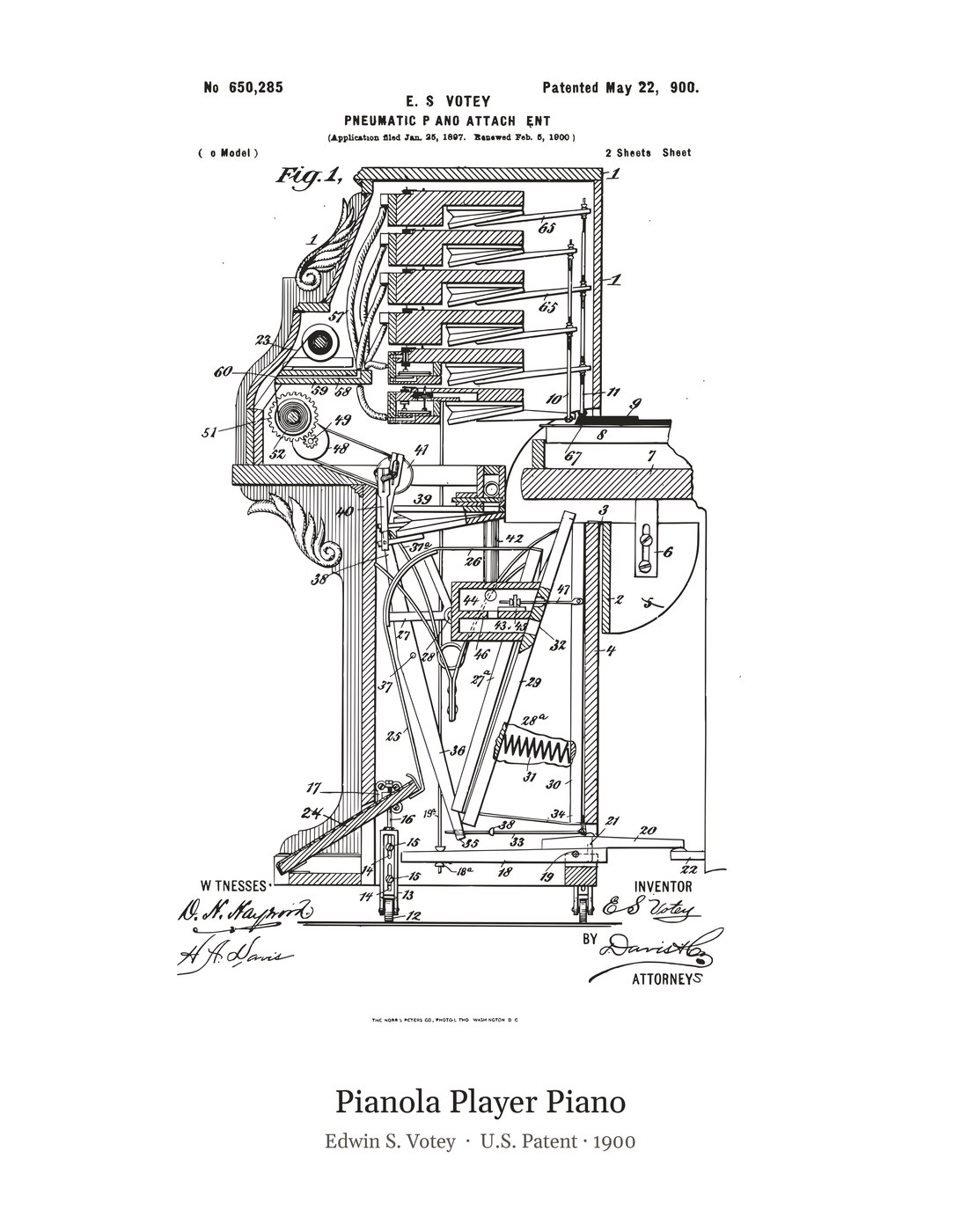 Pianola Player Piano patent art print