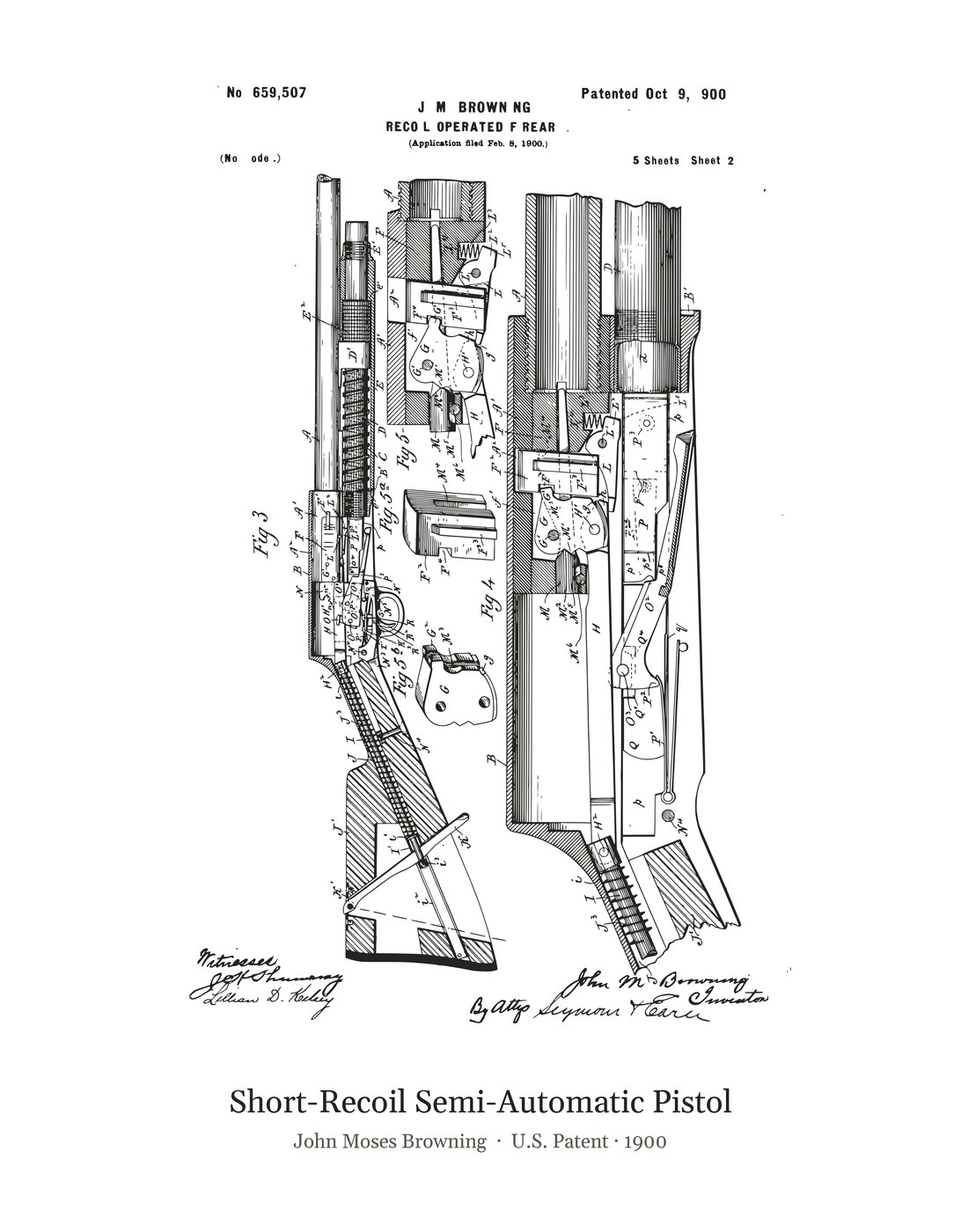 Short-Recoil Semi-Automatic Pistol patent art print