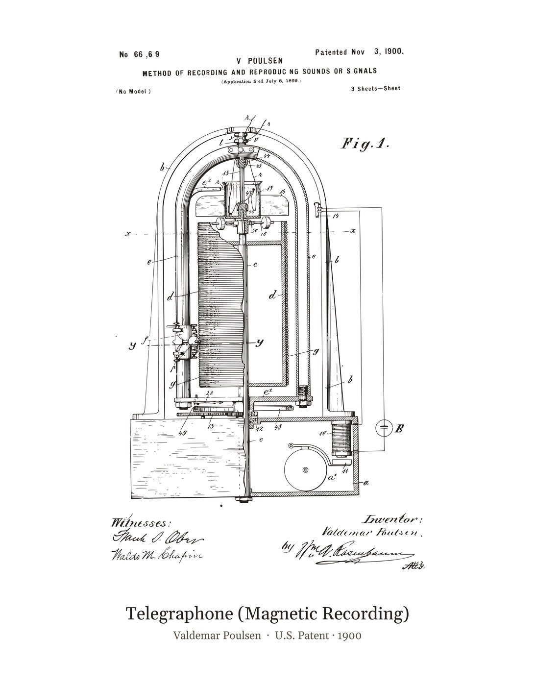 Telegraphone (Magnetic Recording) patent art print