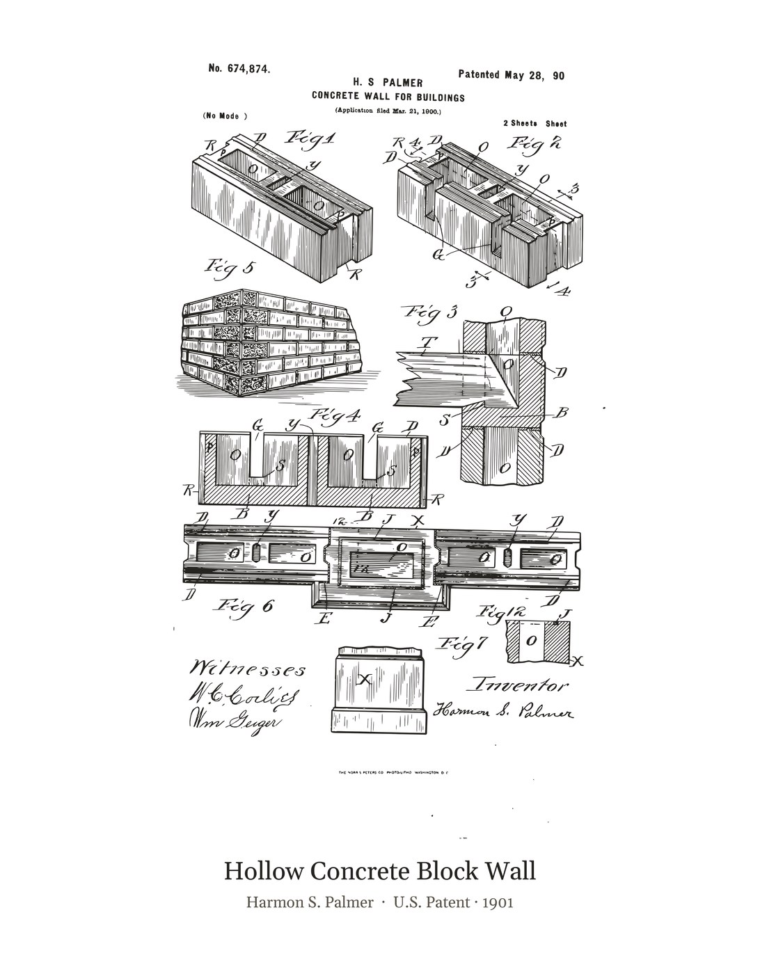 Hollow Concrete Block Wall patent art print