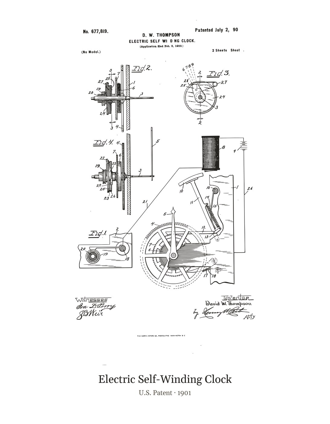 Electric Self-Winding Clock patent art print