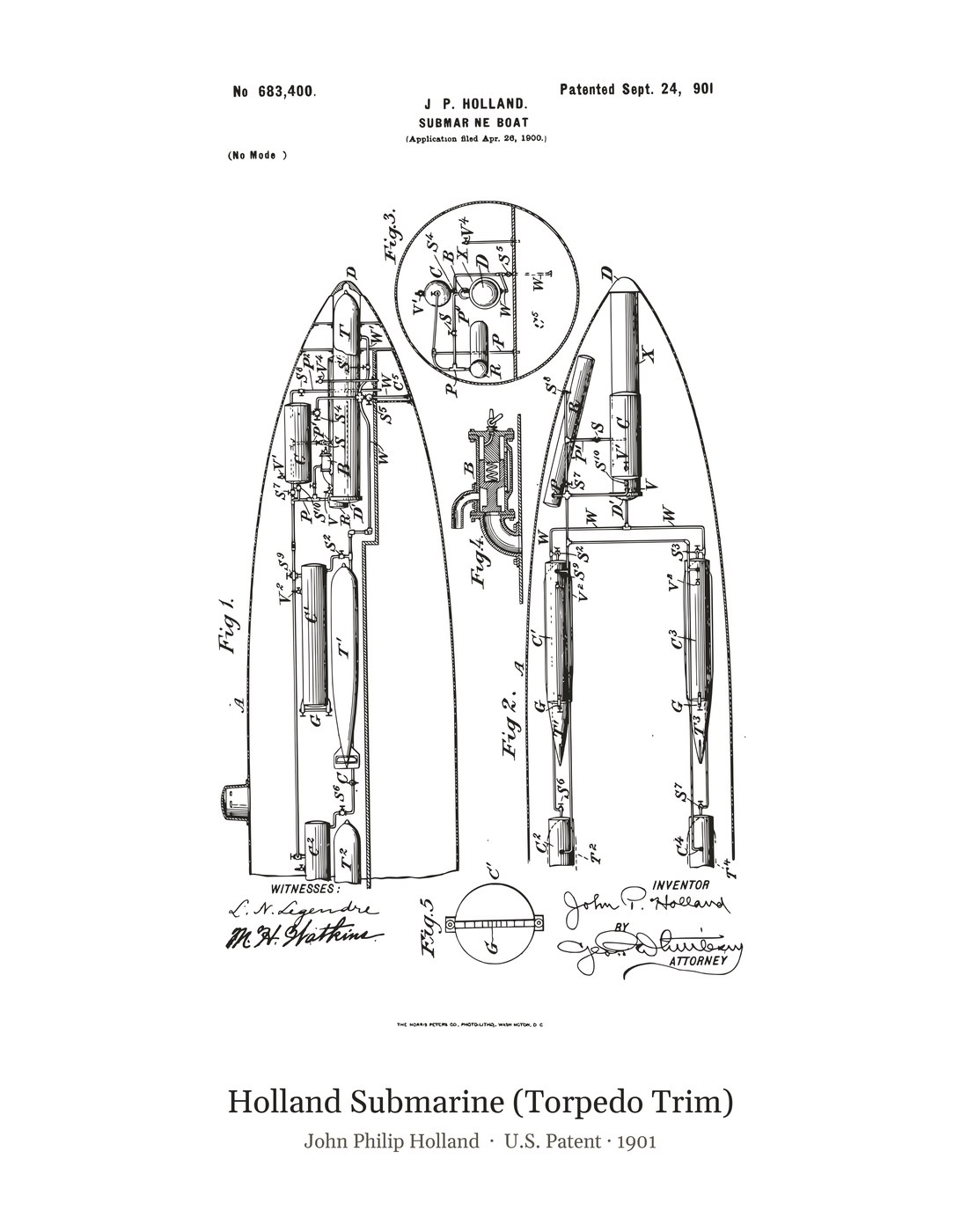 Holland Submarine (Torpedo Trim) patent art print