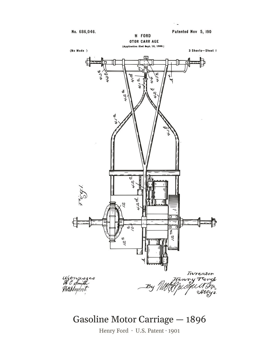 Gasoline Motor Carriage — 1896 patent art print