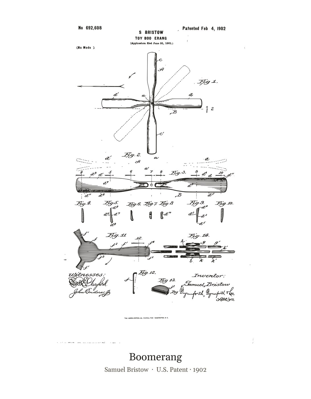Boomerang patent art print