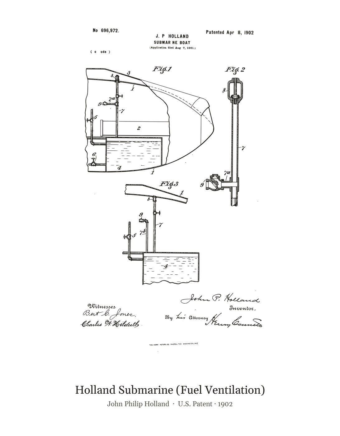 Holland Submarine (Fuel Ventilation) patent art print