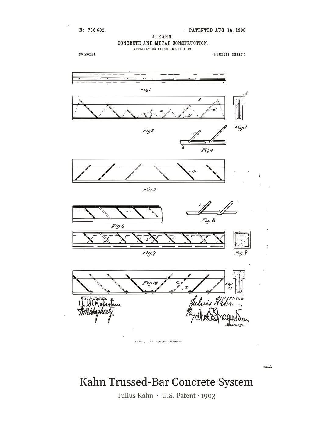Kahn Trussed-Bar Concrete System patent art print
