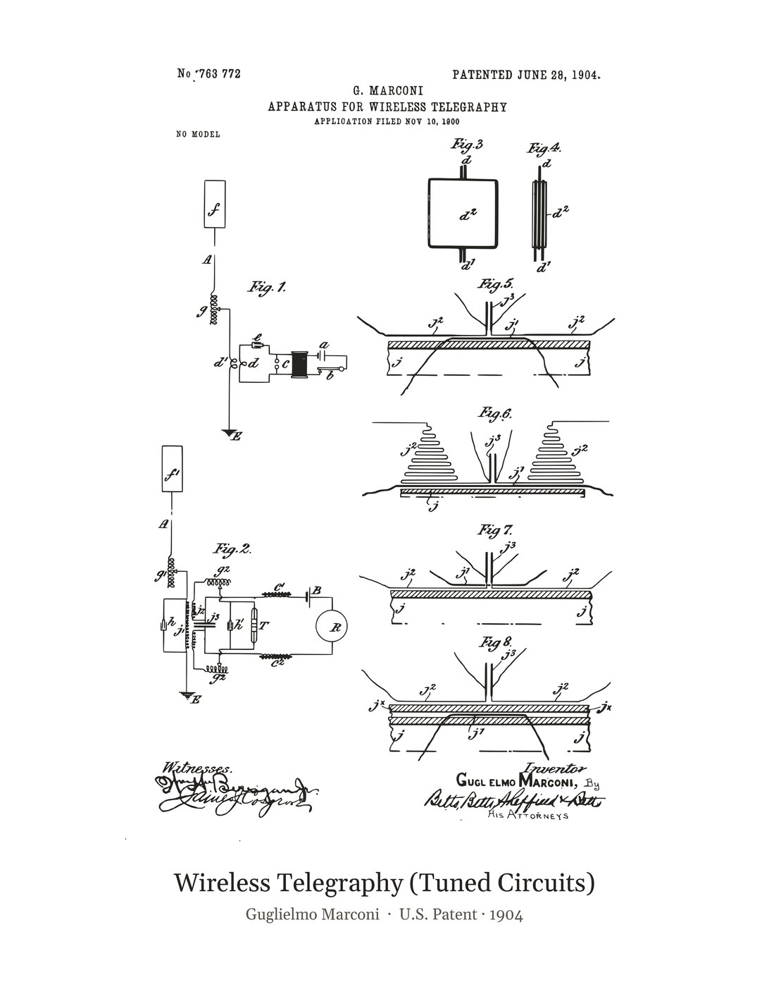 Wireless Telegraphy (Tuned Circuits) patent art print