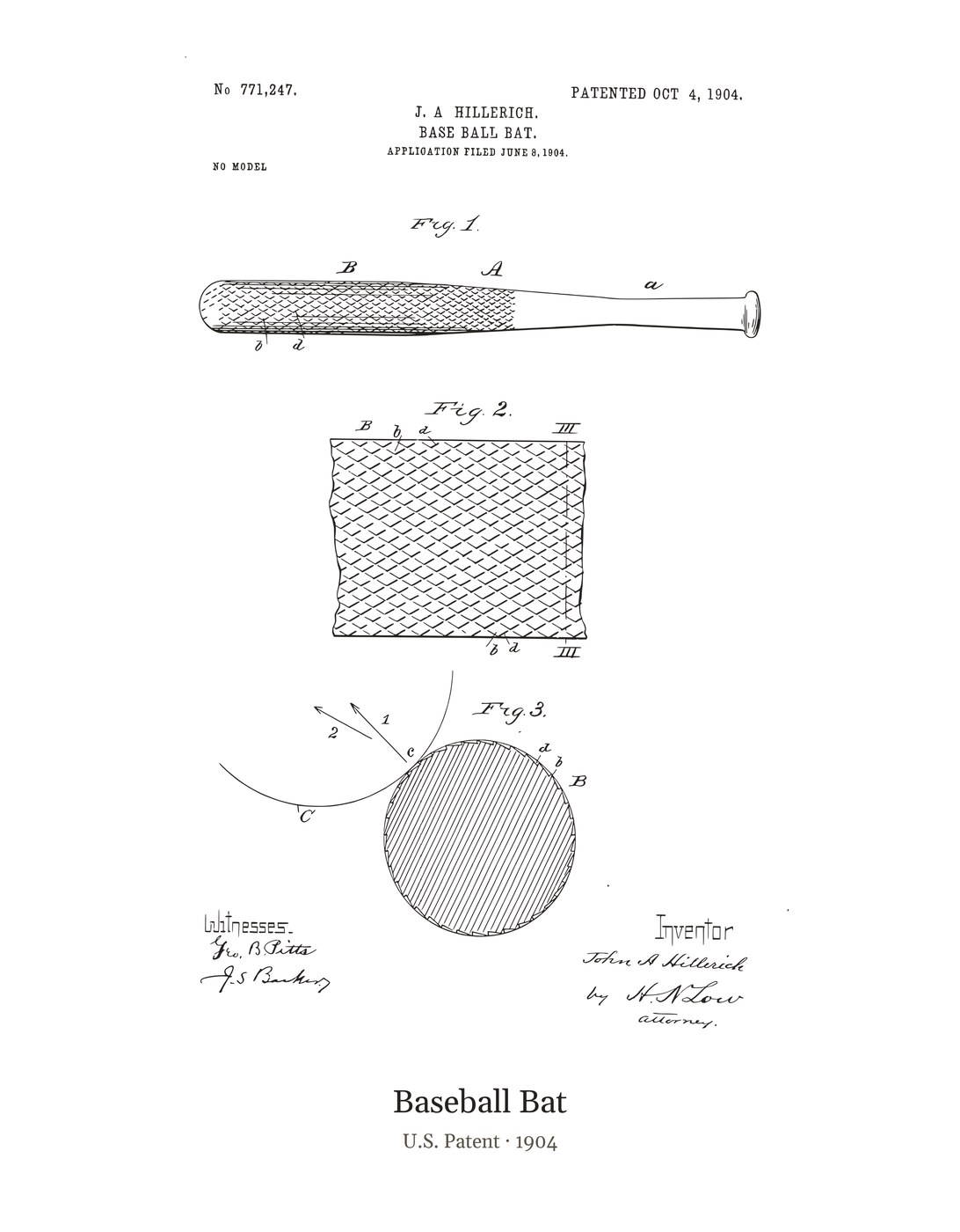 Baseball Bat patent art print