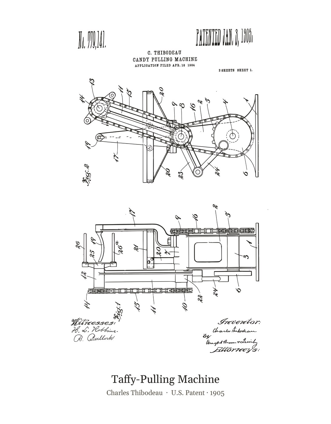 Taffy-Pulling Machine patent art print