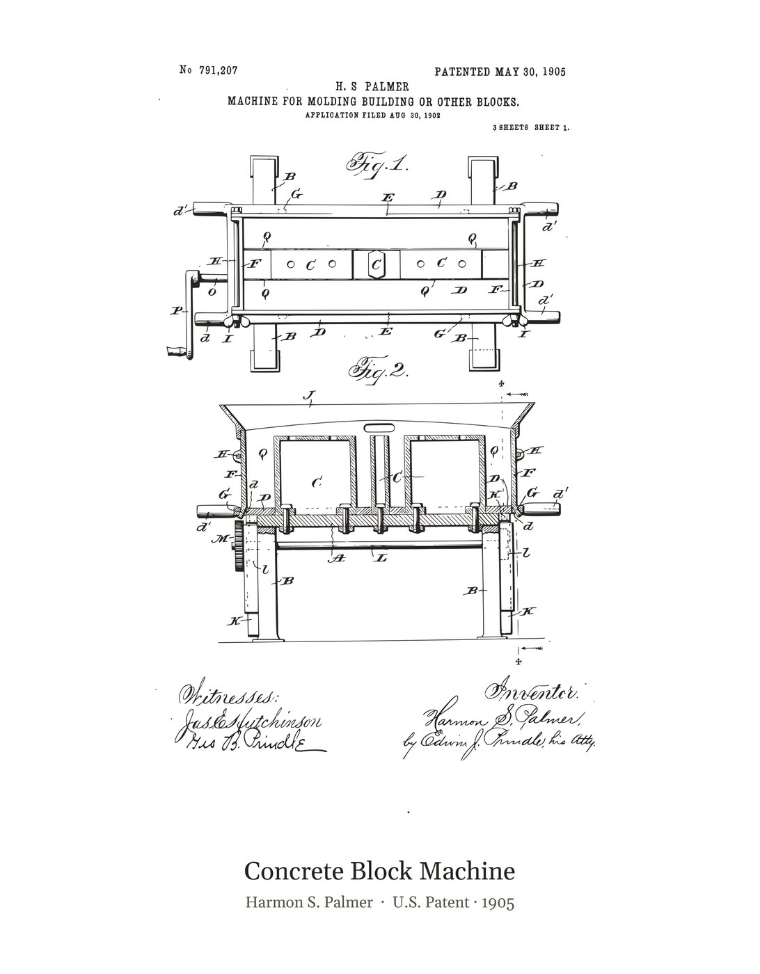 Concrete Block Machine patent art print