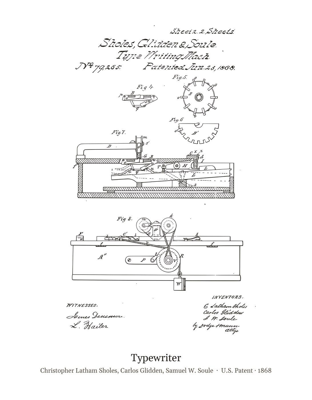 Typewriter patent art print
