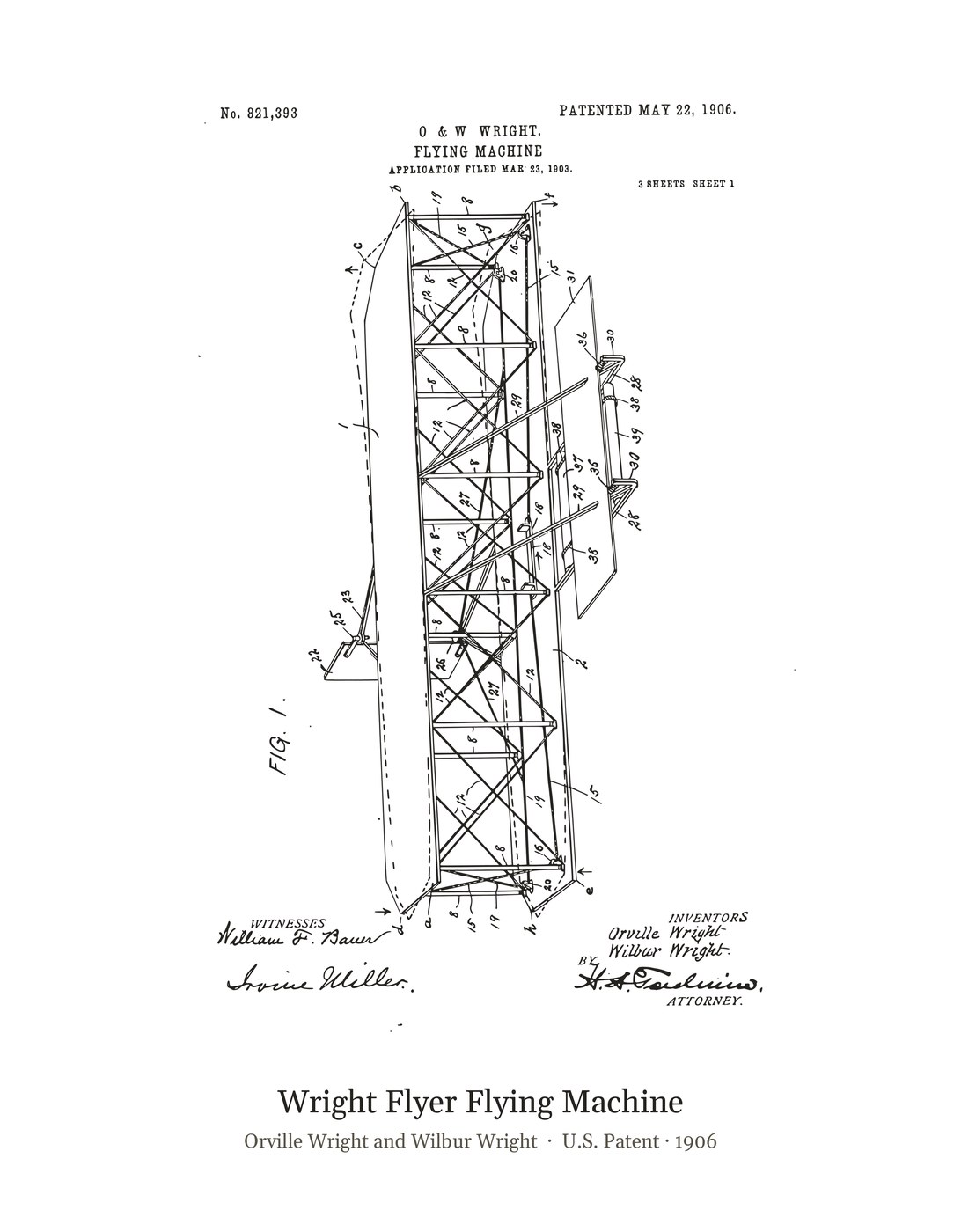 Wright Flyer Flying Machine patent art print