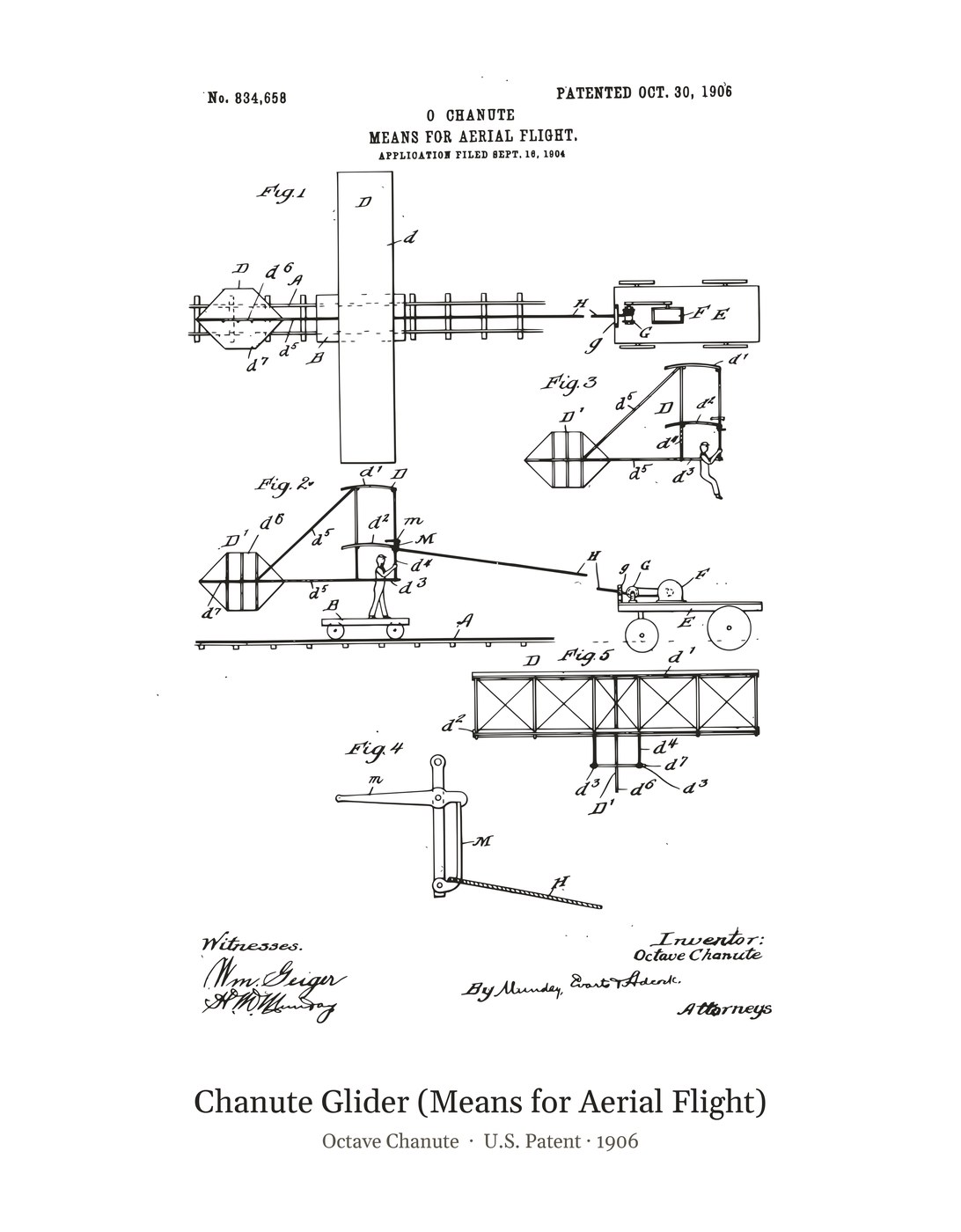 Chanute Glider (Means for Aerial Flight) patent art print