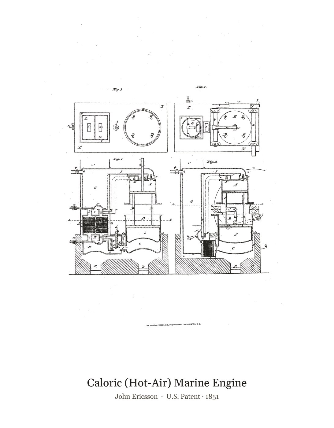Caloric (Hot-Air) Marine Engine patent art print