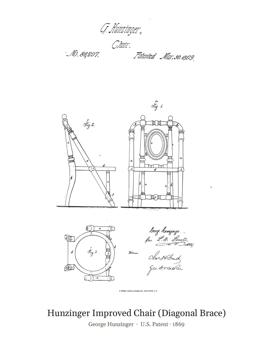 Hunzinger Improved Chair (Diagonal Brace) patent art print
