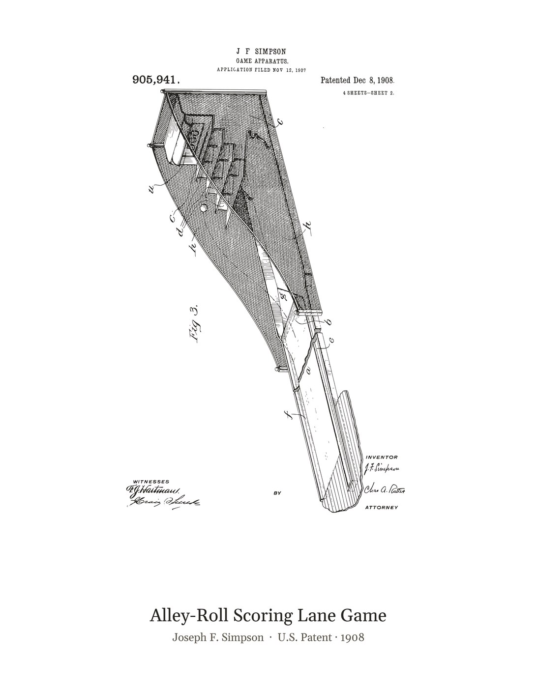 Alley-Roll Scoring Lane Game patent art print
