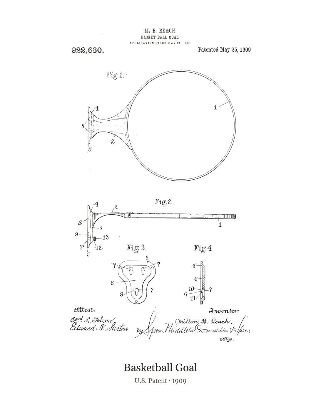 Basketball Goal patent art print