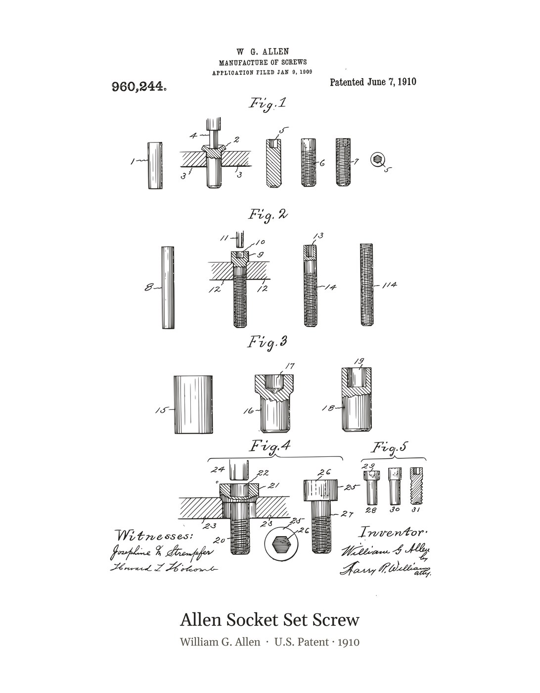 Allen Socket Set Screw patent art print