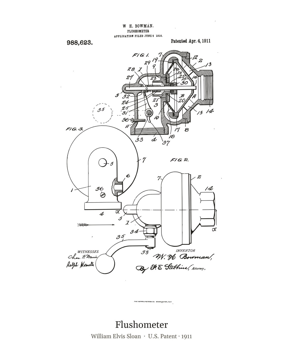 Flushometer patent art print