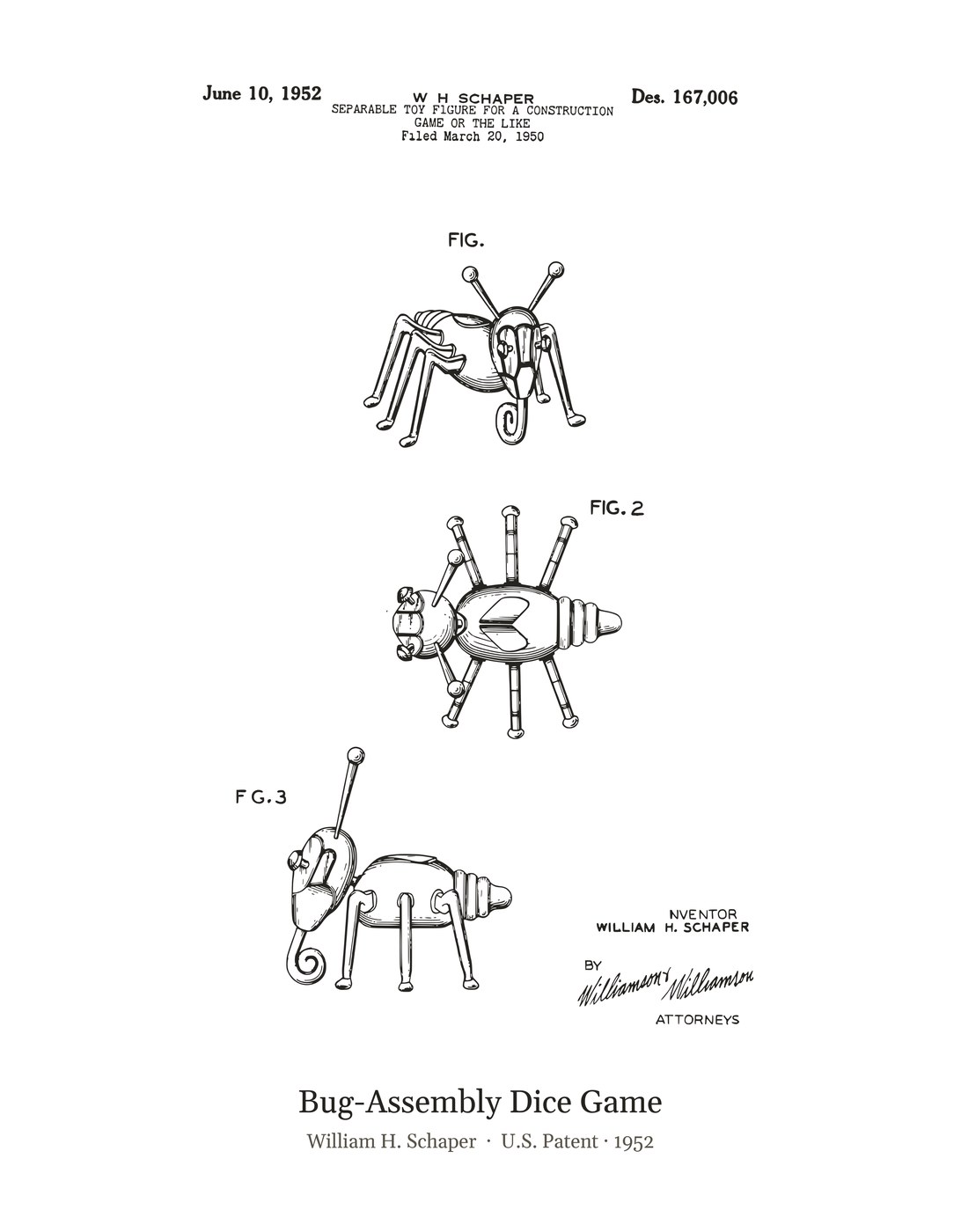Bug-Assembly Dice Game patent art print