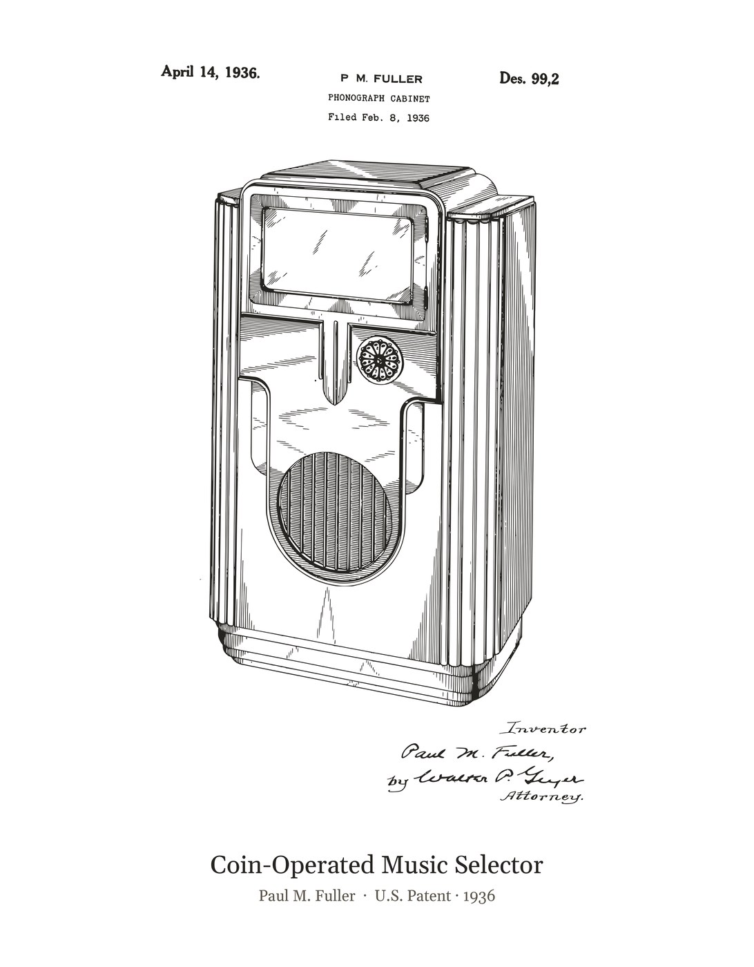 Coin-Operated Music Selector patent art print
